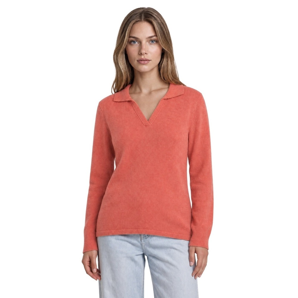 J.McLaughlin 100% Cashmere Sweater Women's Size Large Coral Collar Long Sleeve